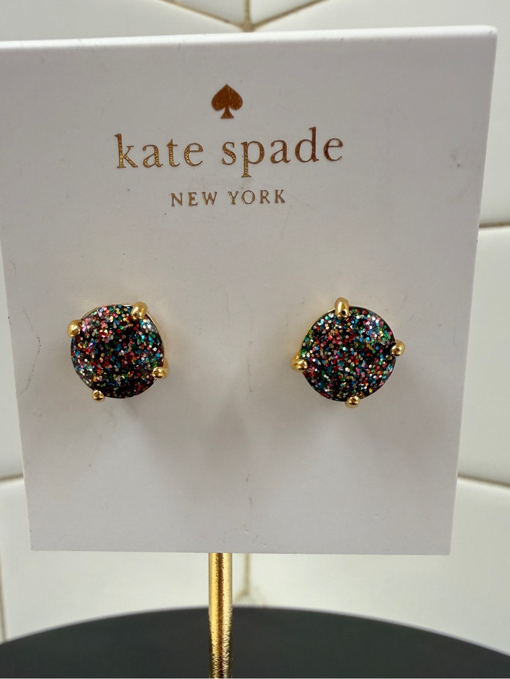 kate spade Multicolor Glitter Gold-Tone Round Stud Earrings